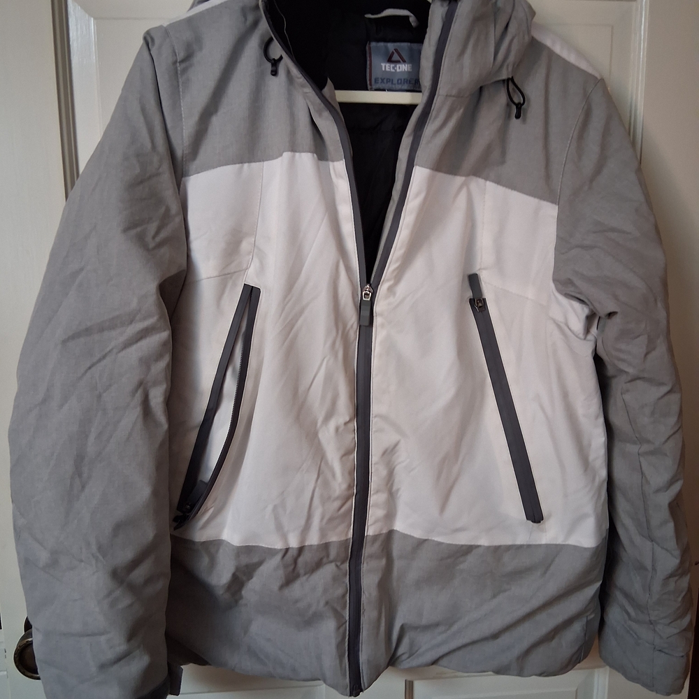 Women's Gray and White Puffer Jacket